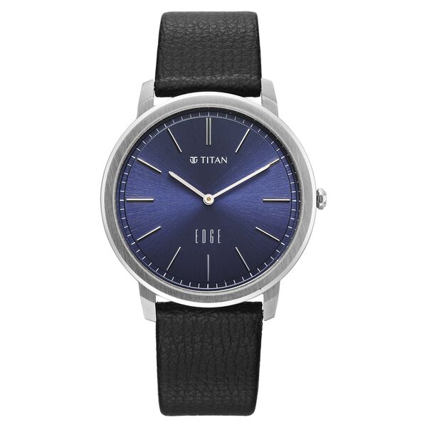 Edge Meister Quartz Analog Blue Dial Black Leather Strap Watch For Men - image number 1