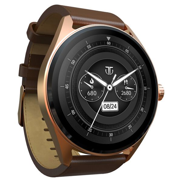 Titan Crest with 3.63 cm AMOLED Display with AOD, Functional Crown Smartwatch with Brown Leather Strap - image number 2