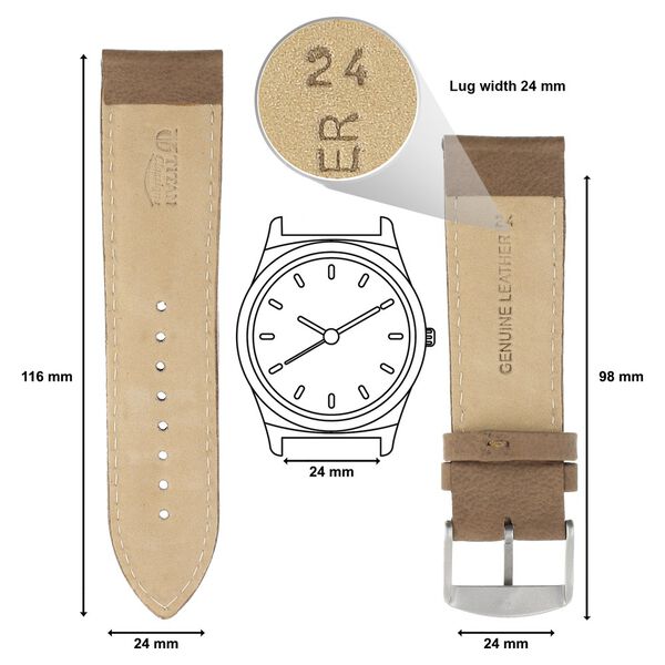 24 mm Brown Genuine Leather Straps for Men - image number 1