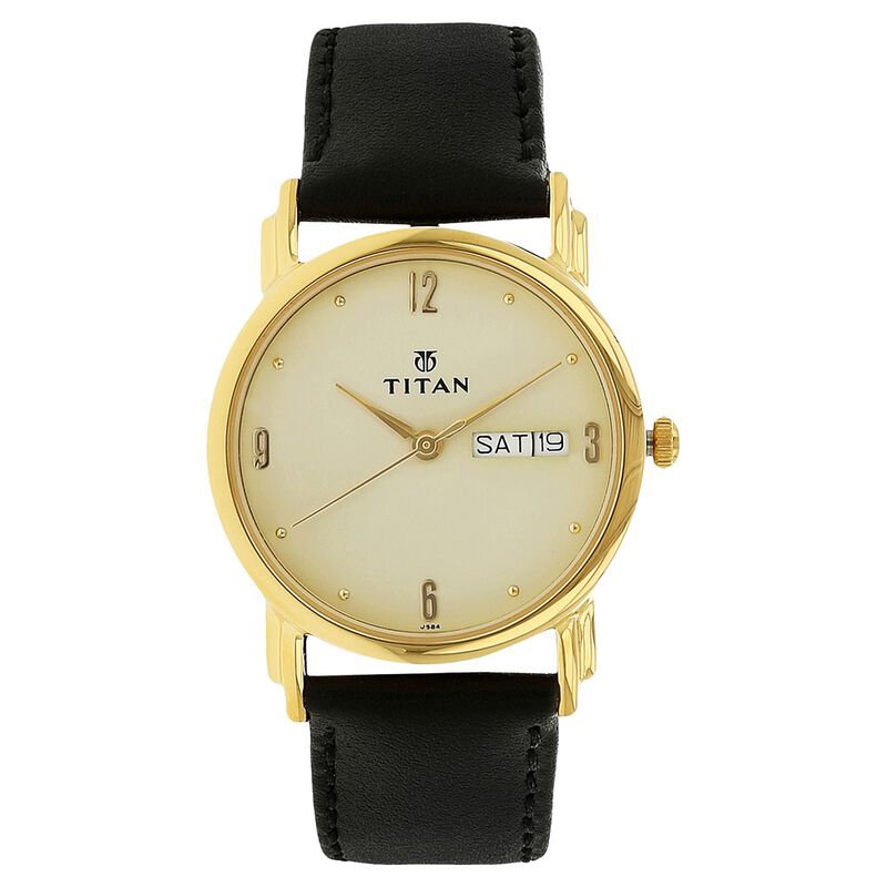 Buy Online Titan Karishma Champagne Dial Analog with Day and Date ...