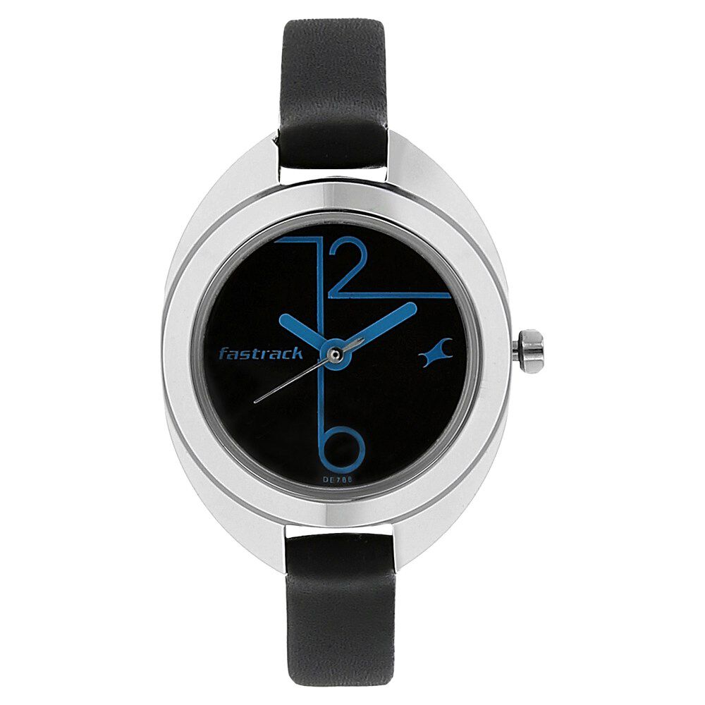 Buy Online Fastrack Quartz Analog Black Dial Leather Strap Watch for Girls nk6125sl01 Titan