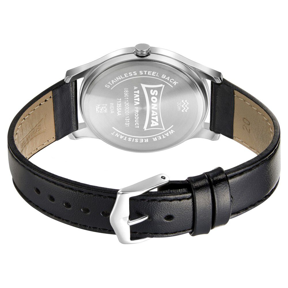 Buy Online Sonata Quartz Analog Black Dial Leather Strap Watch for