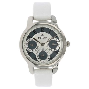 Titan Quartz Multifunction White Dial Leather Strap Watch for Women
