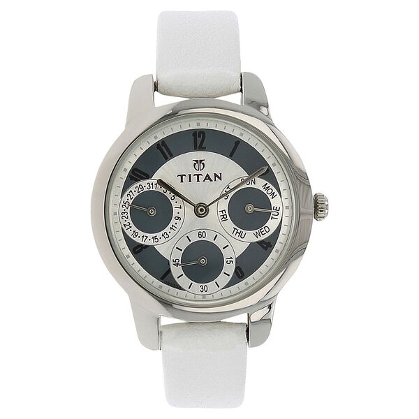 Titan Quartz Multifunction White Dial Leather Strap Watch for Women - image number 0