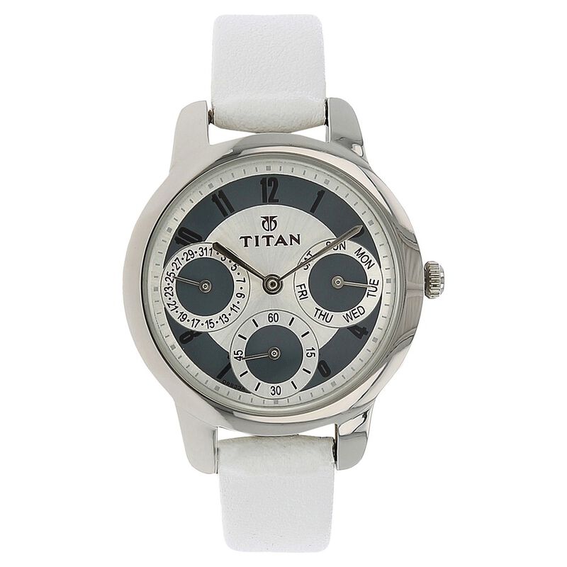 Titan Quartz Multifunction White Dial Leather Strap Watch for Women