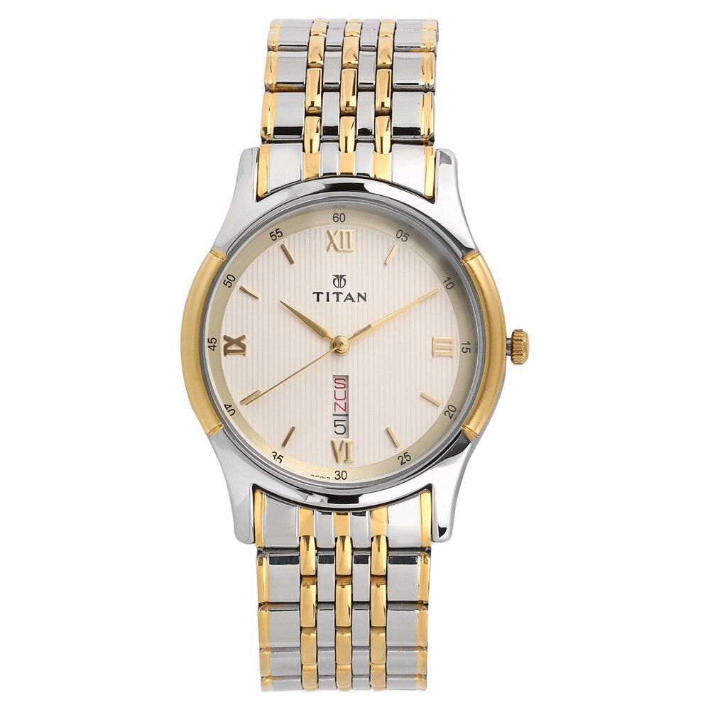 Buy Online Titan Analog with Day and Date Off White Dial Stainless Steel Strap watch for Men ns1636bm01 Titan