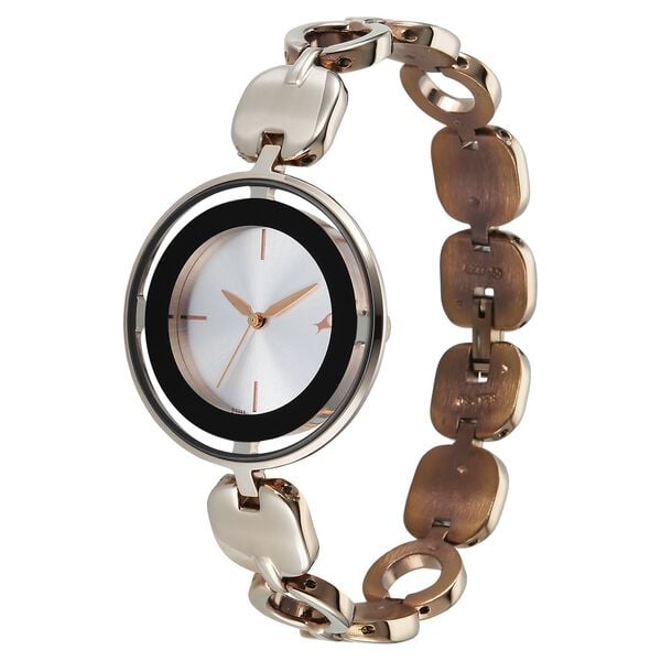 Fastrack Chrome K Quartz Analog Silver Dial K Chrome Metal Strap Watch For Girls - image number 2