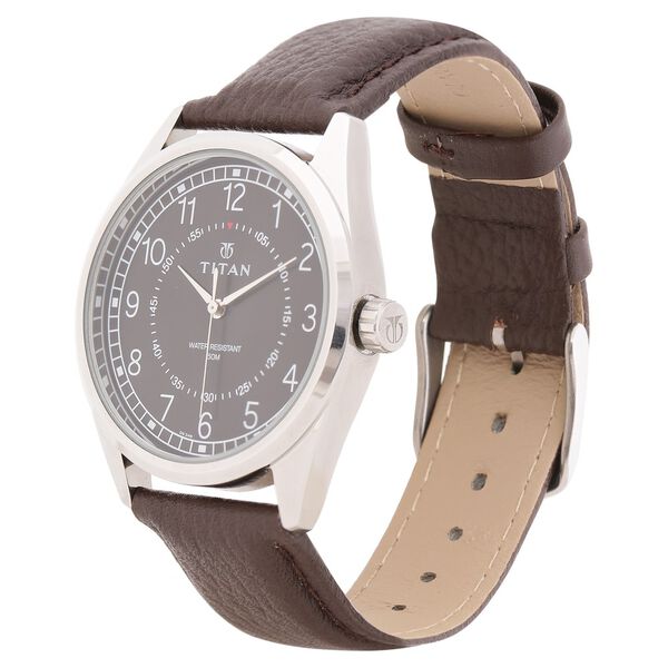 Titan Men's Timeless Charm: Men's Analog Watch with Black Dial and Brown Leather Strap - image number 2