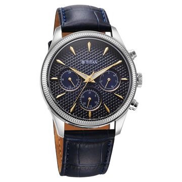 Titan Regalia Opulent Quartz Analog with Day and Date Blue Dial Blue Leather Strap Watch for Men
