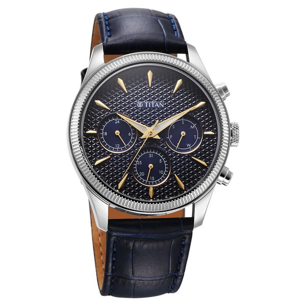Titan Regalia Opulent Quartz Analog with Day and Date Blue Dial Blue Leather Strap Watch for Men - image number 1