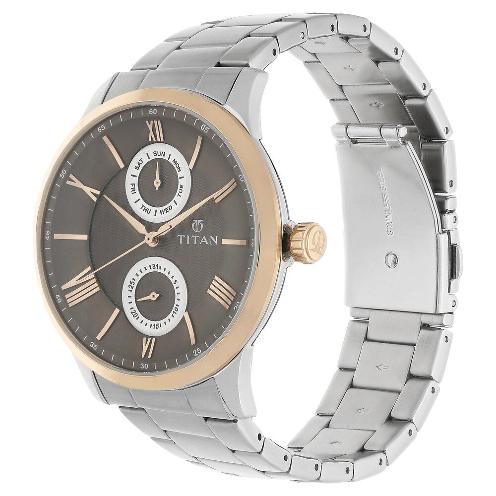 Buy Online Titan Quartz Multifunction Brown Dial Stainless Steel Strap Watch for Men nn90100km01 Titan