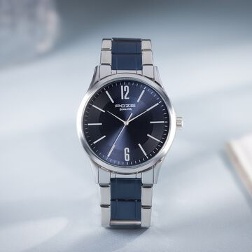Sonata Poze Quartz Analog Blue Dial Metal Strap Watch for Men