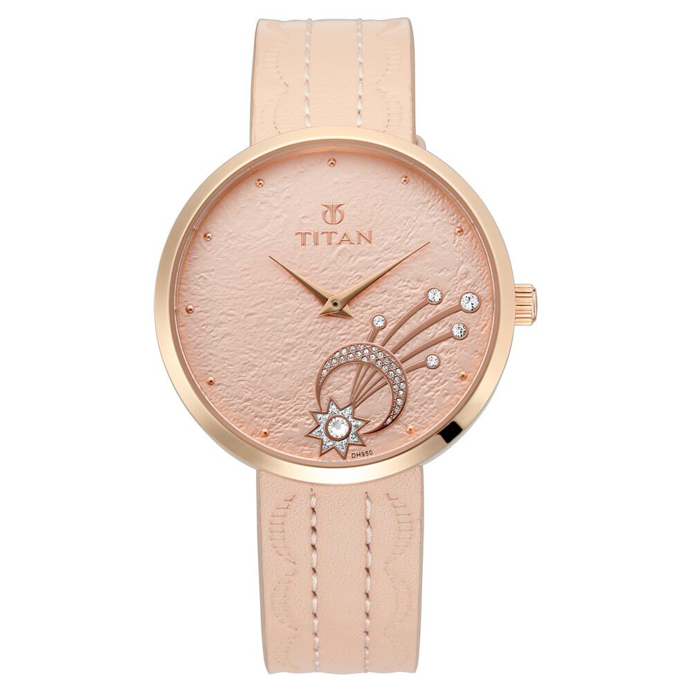 Buy Online Titan On Trend Rose Gold Dial Analog Leather Strap