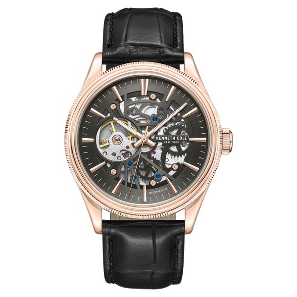 Kenneth Cole Mechanical Hand Wound Analog Mechanical Grey Dial With Black Leather Strap Watch For Men - image number 0