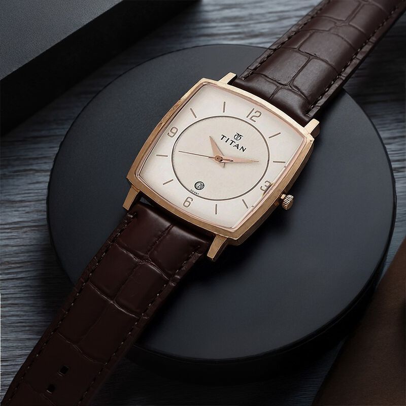 Titan Analog White Dial with Date Leather Strap watch for Men