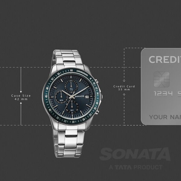 Sonata Chronos Quartz Analog with Date Blue Dial Silver Colour Stainless Steel Strap Watch For Men - image number 3