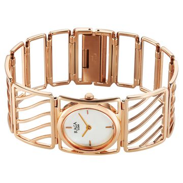 Titan Raga Ethereal Quartz Analog White Mother Of Pearl Dial Rose Gold Stainless Steel Strap Watch For Women
