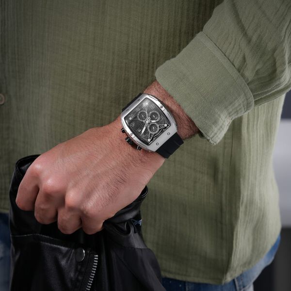 Police Chronograph Black Dial Black Color Silicone Strap Watch For Men - image number 6