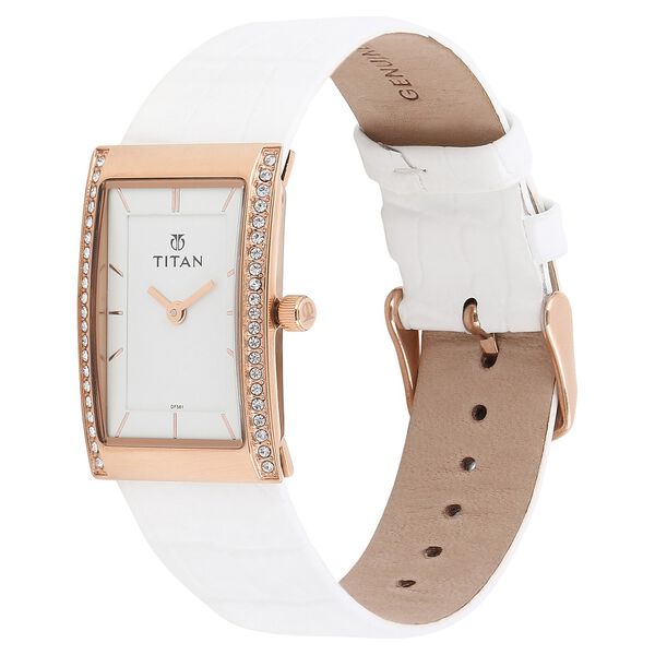Titan Quartz Analog White Dial Leather Strap Watch for Women - image number 1