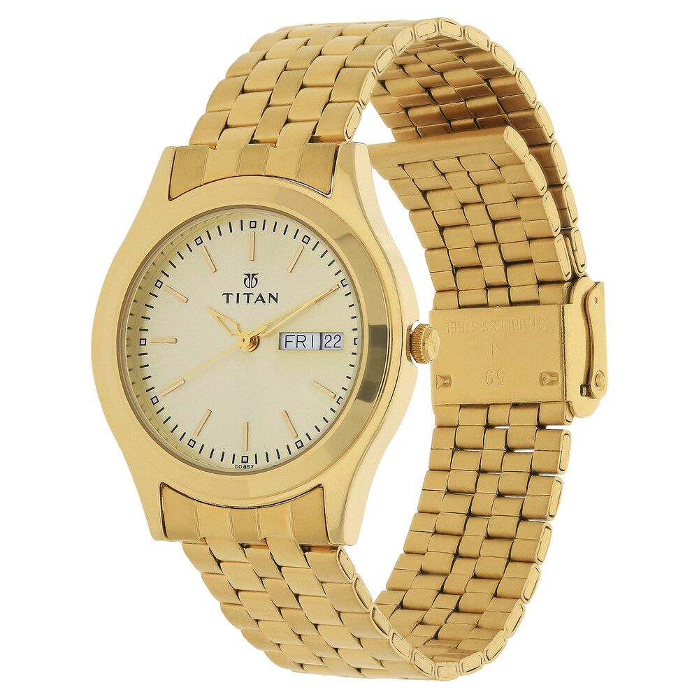 Buy Online Titan Champagne Dial Analog with Day and Date watch for