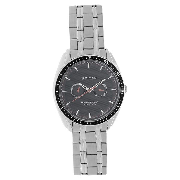 Titan Purple Black Dial Analog with Day and Date Stainless Steel Strap watch for Men - image number 0