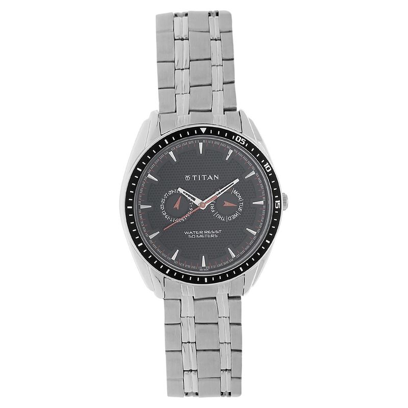 Titan Purple Black Dial Analog with Day and Date Stainless Steel Strap watch for Men