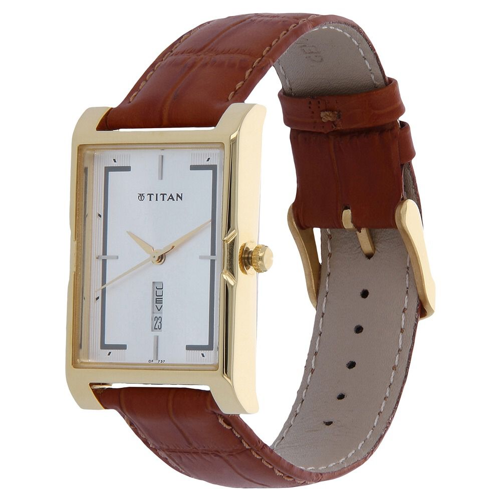 Titan Silver Dial Analog with Day and Date Leather Strap Watch for Men