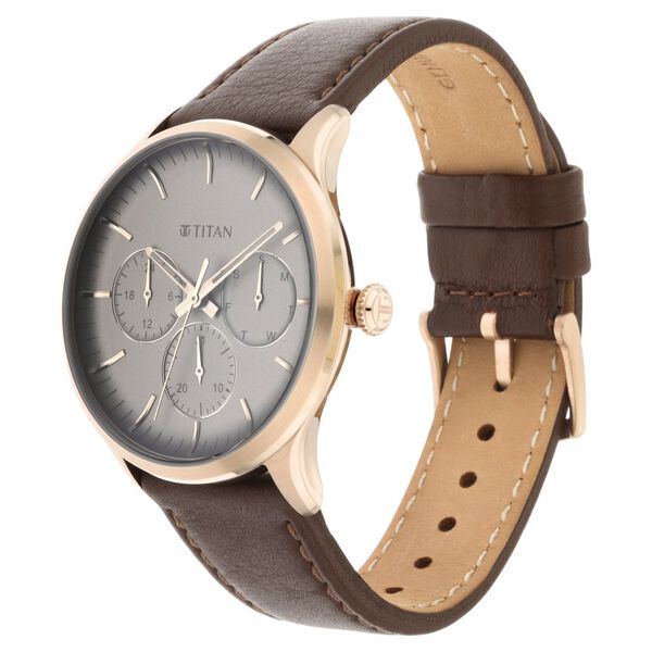 Titan Quartz Multifunction Grey Dial Leather Strap Watch for Men - image number 3