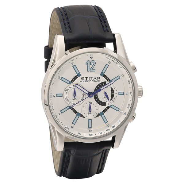 Titan Quartz Chronograph White Dial Leather Strap Watch for Men - image number 0
