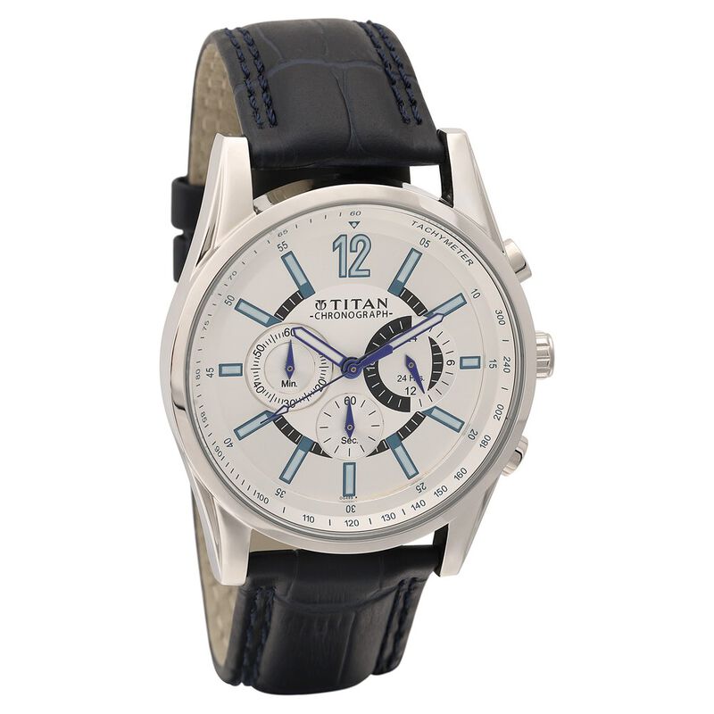 Titan Quartz Chronograph White Dial Leather Strap Watch for Men