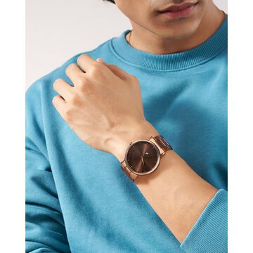 Fastrack Stunners X Quartz Analog Brown Dial Stainless Steel Strap Watch For Guys