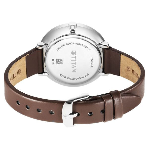 Titan Neo Analog with Day and Date Mother Of Pearl Dial Brown Color Leather Strap Watch For Women - image number 4