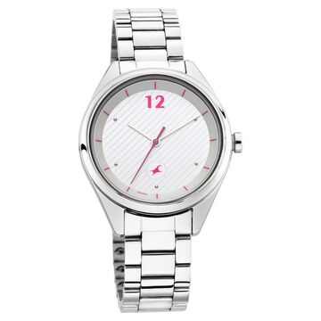 Fastrack Quartz Analog Silver Dial Stainless Steel Strap Watch for Girls