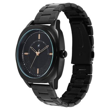 Fastrack Stunners Quartz Analog Black Dial Black Stainless Steel Strap Watch For Guys