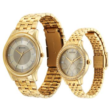 Titan Karishma Bandhan Champagne Dial Analog Stainless Steel Strap watch for Couple