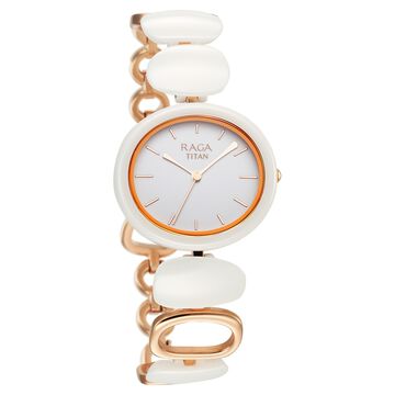 Titan Raga Ceramics Quartz Analog White Dial Metal & Ceramic Strap Watch For Women
