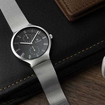 Titan Workwear Black Dial Quartz Multifunction Metal Strap watch for Women