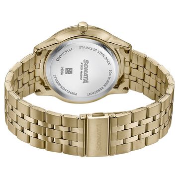 Sonata Wedding Edit Quartz Analog with Date Golden Dial Stainless Steel Strap Watch For Men