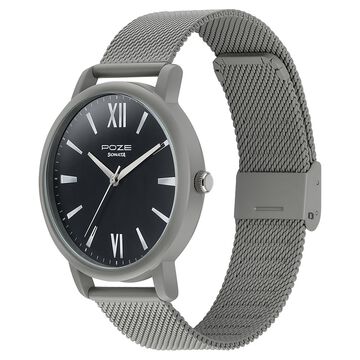 Sonata Poze Quartz Analog Black Round Dial Grey Mesh Strap Watch For Men