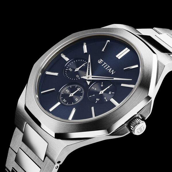 Titan Classic Slim Multifunction Quartz Multifunction Blue Dial Stainless Steel Strap Watch For Men - image number 2