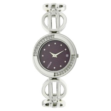 Titan Quartz Analog Purple Dial Stainless Steel Strap Watch for Women