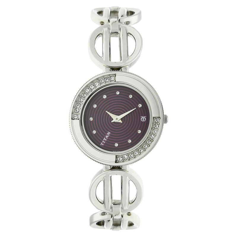 Titan Quartz Analog Purple Dial Stainless Steel Strap Watch for Women - image number 0