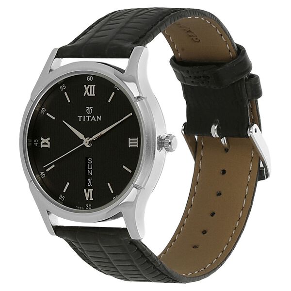 Titan Quartz Analog with Day and Date Black Dial Leather Strap Watch for Men - image number 1