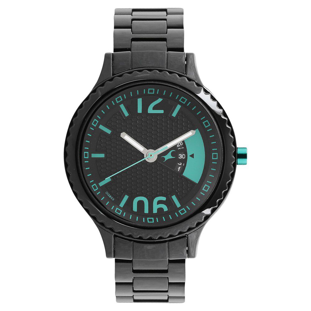Loopholes black dial stainless steel strap watch online