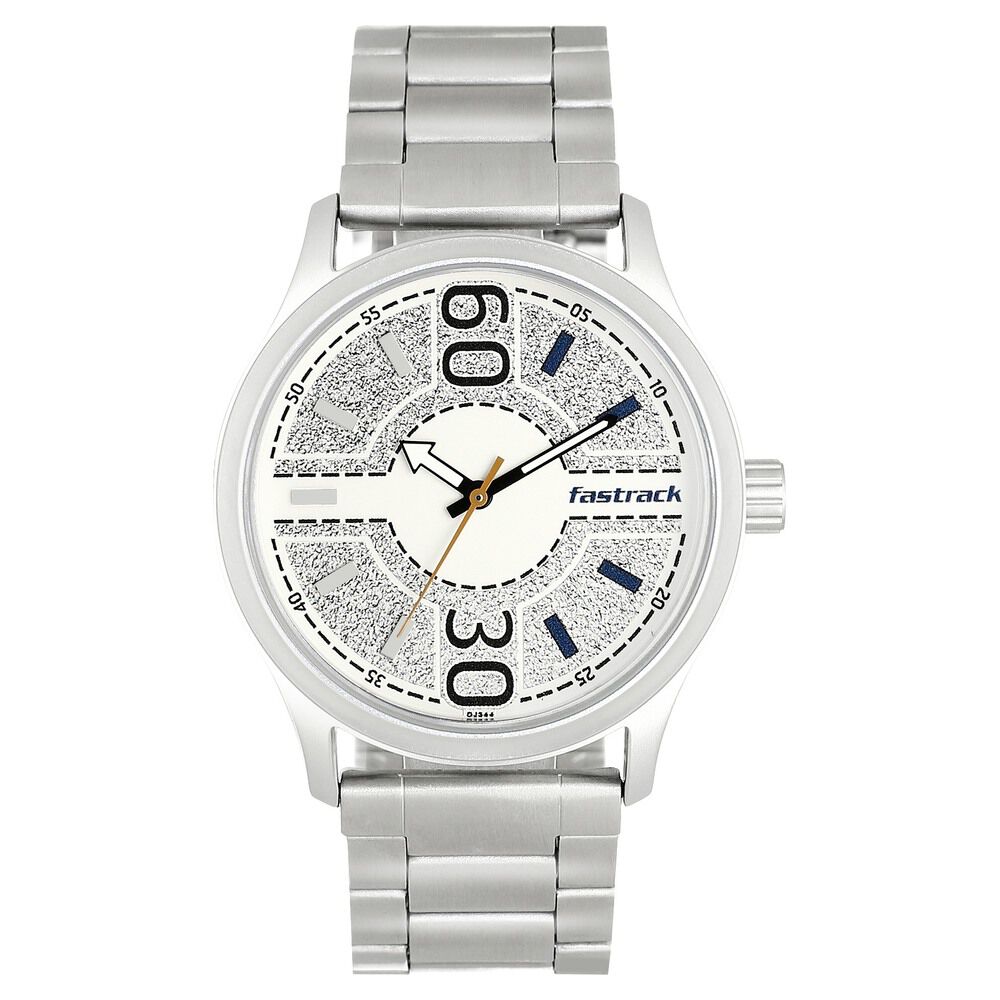 Buy Online Fastrack Road Trip Quartz Analog White Dial Stainless Steel Strap Watch for Guys 3197sm01 p Titan
