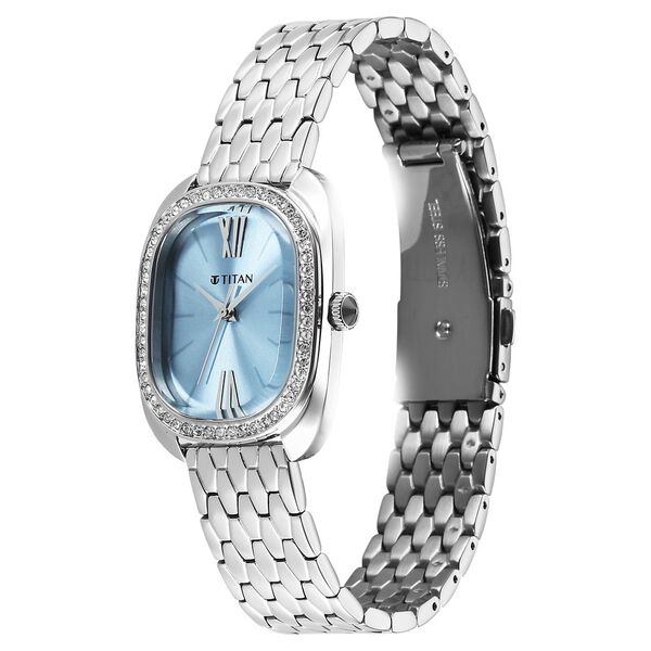 Titan Glamour Quartz Analog Blue Dial Silver Stainless Steel Strap Watch For Women - image number 2