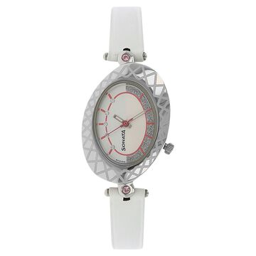 Sonata Quartz Analog Silver Dial Leather Strap Watch for Women