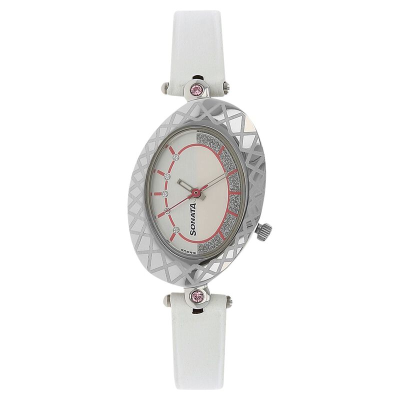 Sonata Quartz Analog Silver Dial Leather Strap Watch for Women - image number 0