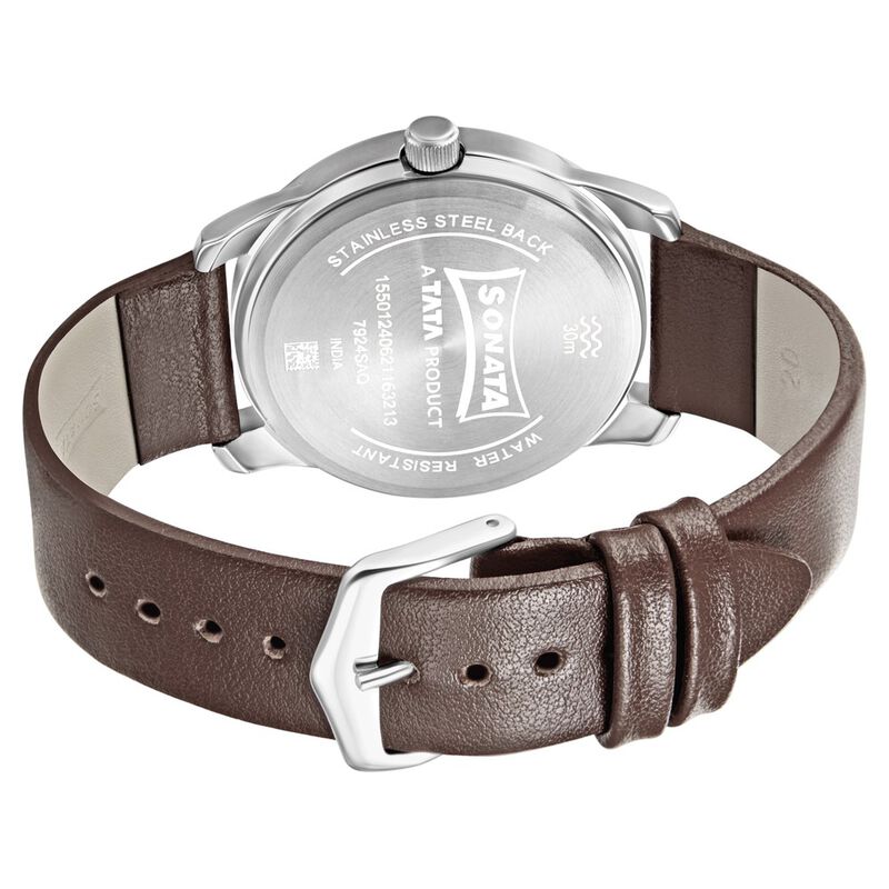 Sonata RPM Quartz Analog with Day and Date Beige Dial Leather Strap Watch for Men - image number 3