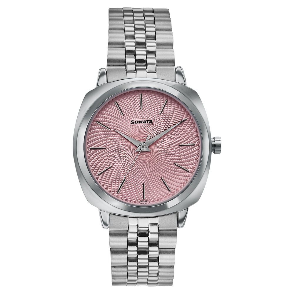 Sonata Vector Dusty Rose-Tone Dial Silver-Tone Bracelet Watch for Men-picture-20